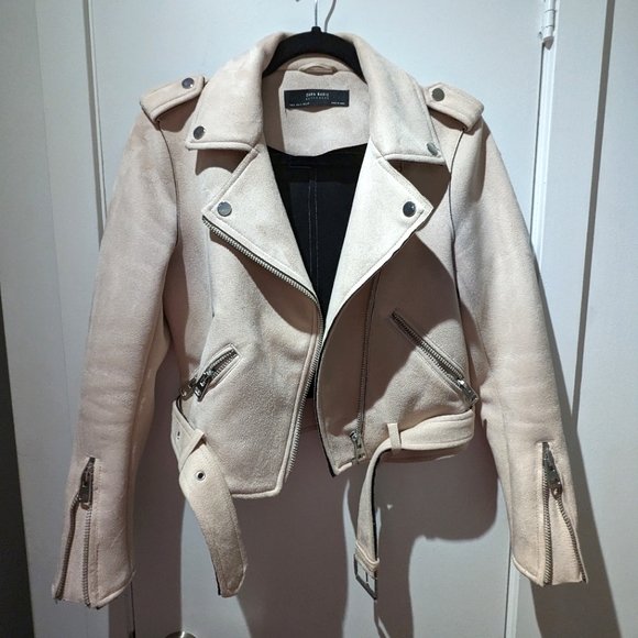 Zara micro-suede biker jacket - blush pink - Picture 1 of 3